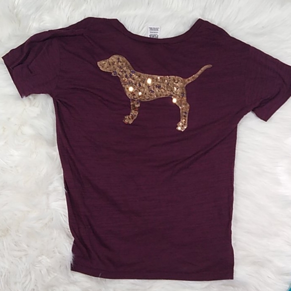 PINK Victoria's Secret Tops - Pink v-neck maroon short sleeve t-shirt Small